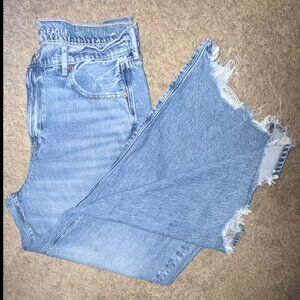 American Eagle Jeans Womens sz.16S Super High Rise Baggy Wide Leg Distressed Hem